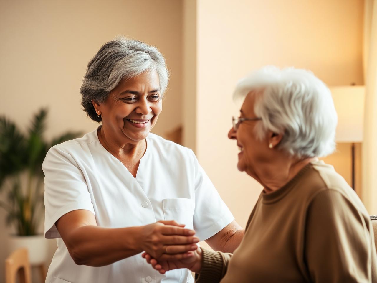 Caregiver helping elderly resident